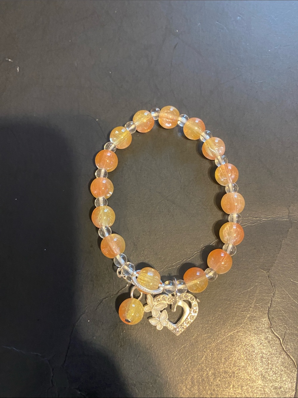 Orange Bead Charm Bracelet with Heart Accent